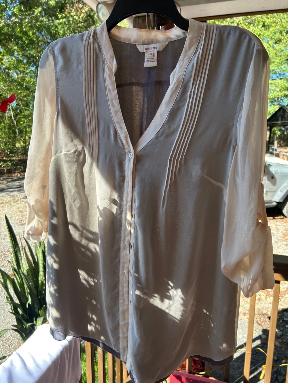 Sundance Sheer Pintuck Cream Blouse